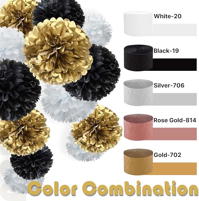 PartyWoo Gold Crepe Paper Streamers 4pcs 328ft Pack of Gold Crepe