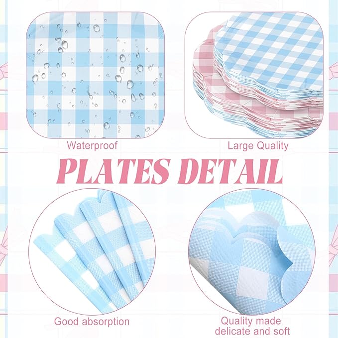 Funnymoom 452 Pcs Gender Reveal Gingham Party Decoration for 50, Pink