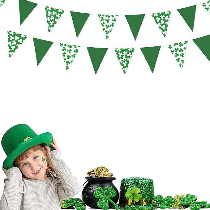 32Ft St Patrick's Day Party Decorations Green White Shamrocks Clover