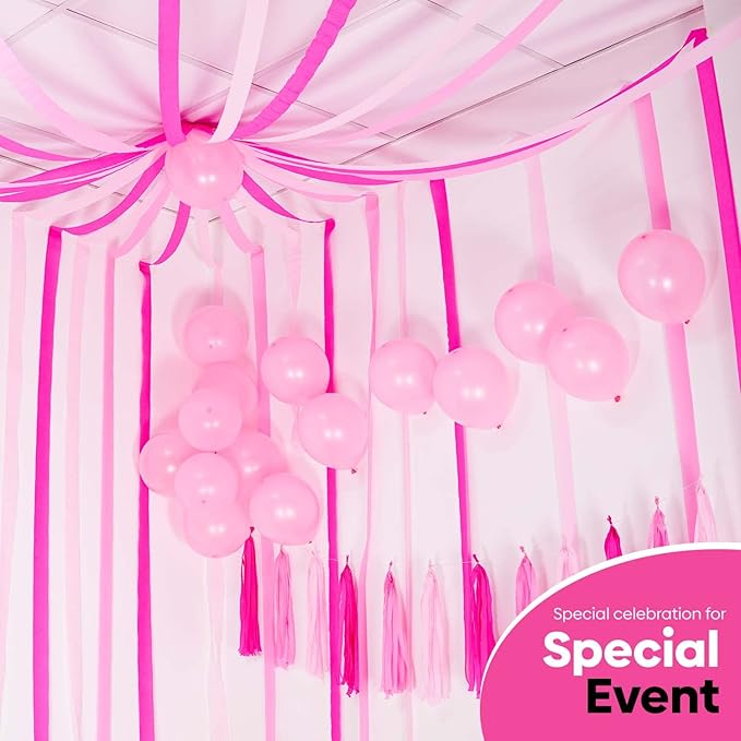 Captain Décor 8 Pink Streamers with White, 656ft Pack of Pink Crepe