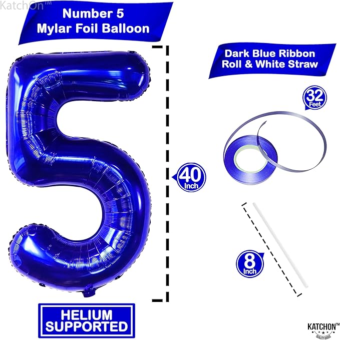 KatchOn, Navy Blue Number 5 Balloon - Big, 40 Inch | 5th Birthday