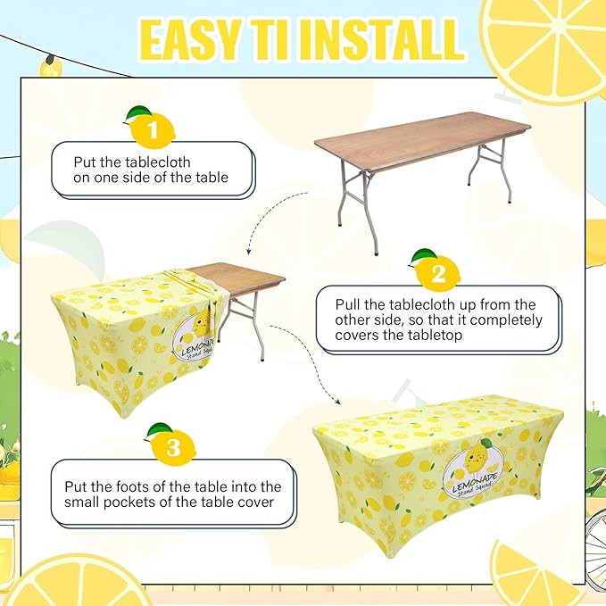 Moukeren 6ft Lemonade Tablecloth Stretch Spandex Table Cover Lemonade