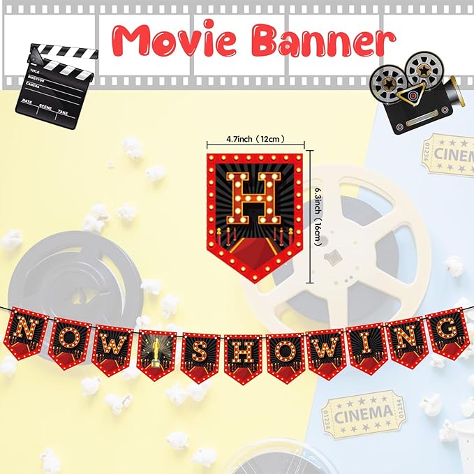 Movie Night Party Decorations Kit 60 Pcs Now Showing Banner Hanging