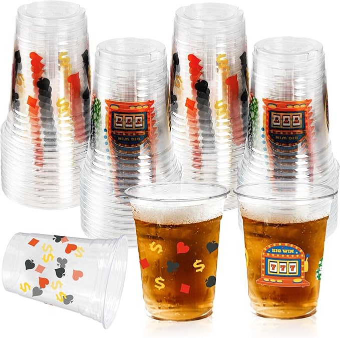 100 Pcs Casino Party Cups 16 Oz Casino Plastic Cup Poker Clear