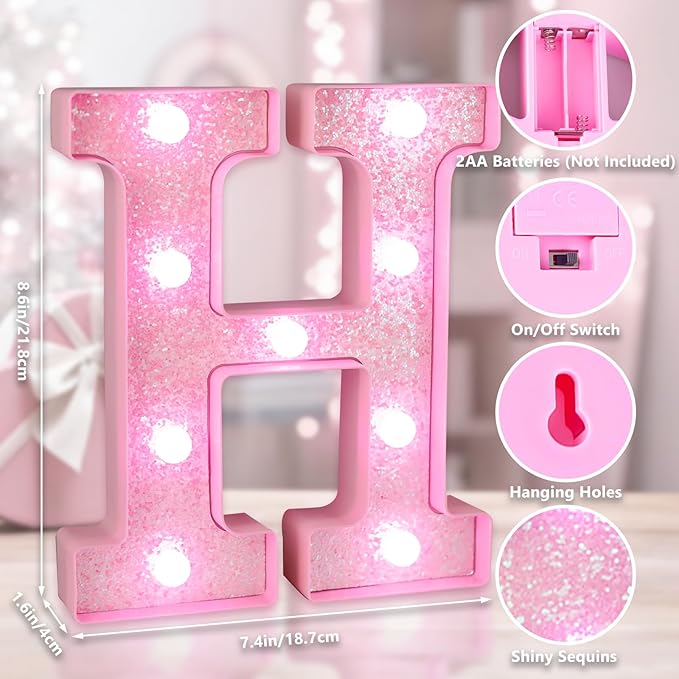 Pink Light Up Letters, LED Marquee Letters for Table, Small Glitter #1
