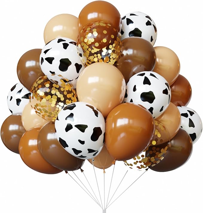 YMSZ Brown and Cow Print Balloons, 67pcs 12 Inch Cowboy Balloon,