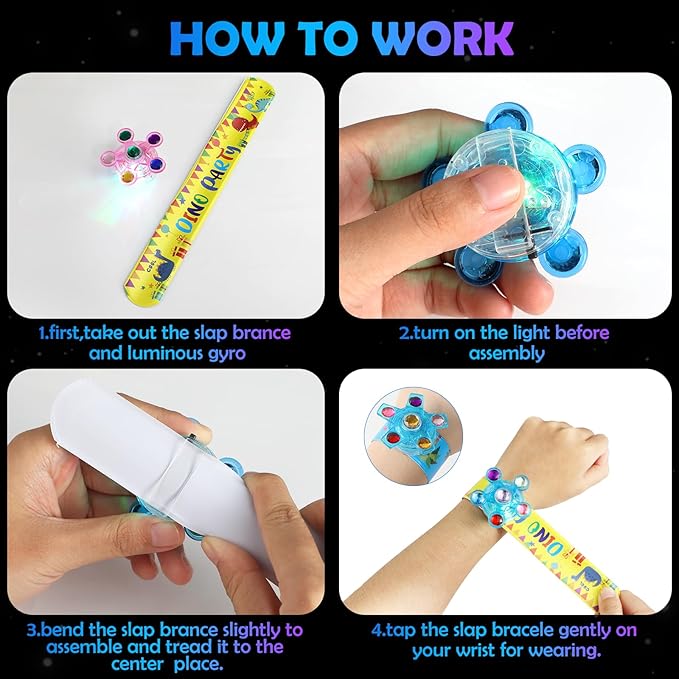 25 Pack Light Up Slap Bracelets for Kids Dinosaur Party Favors for