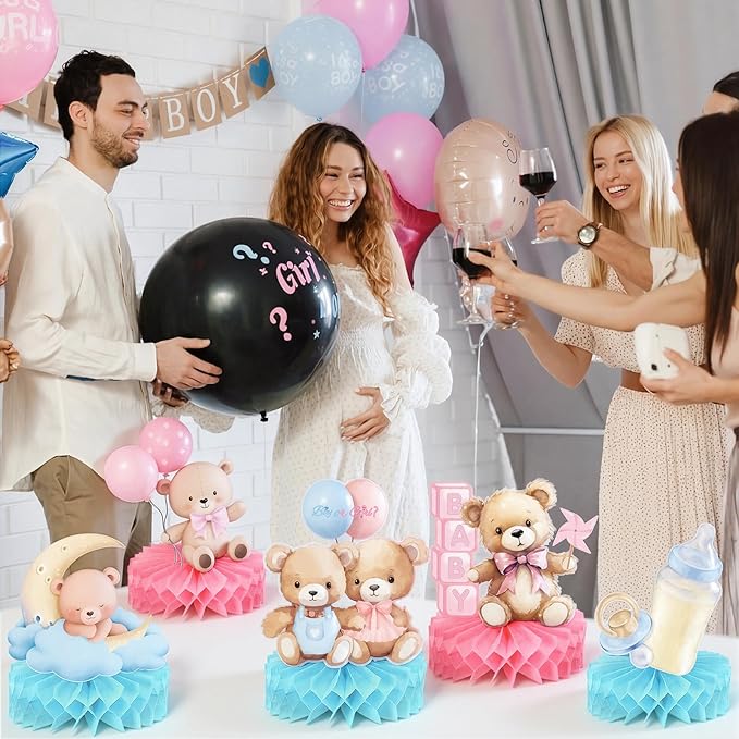 Bear Gender Reveal Decorations Includes 12pcs Pink and Blue Bear