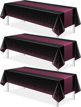 3Pcs Black and Maroon Purple Tablecloth Party Decorations,Plastic