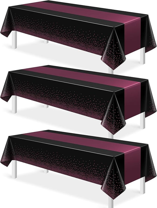 3Pcs Black and Maroon Purple Tablecloth Party Decorations,Plastic