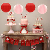 Red Pink Valentines Day Paper Flowers Hearts Honeycomb Lanterns