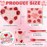 125PCS Valentine's Day Plates and Napkins Set Rose Heart Disposable