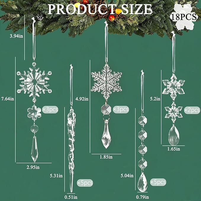 18pcs Crystal Christmas Ornaments for Tree Decorations-Hanging Acrylic