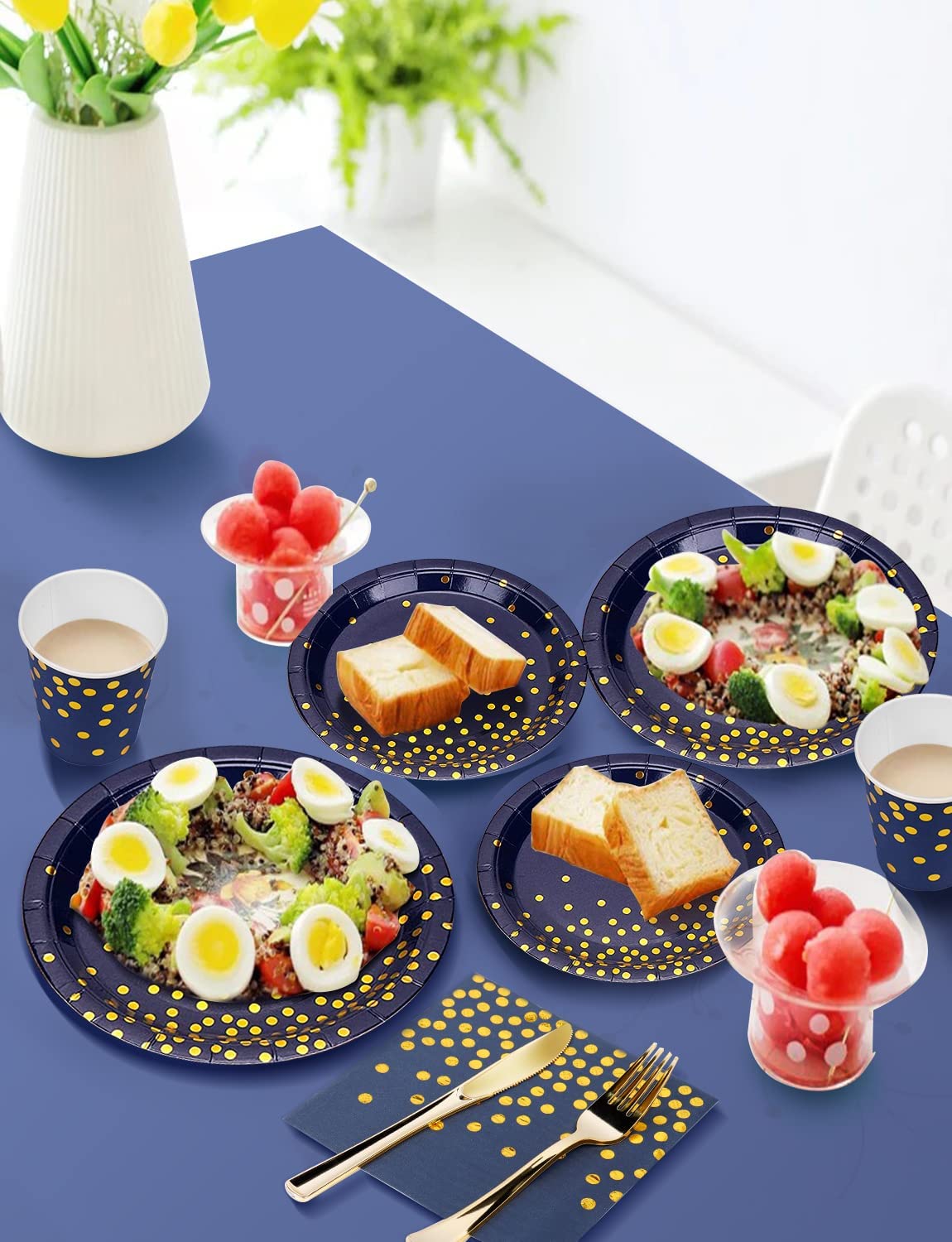 Nkaiso 141 Pieces Navy Blue Gold Party Supplies, Disposable Party
