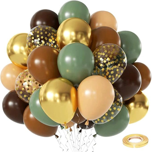 Zesliwy Sage Green Brown Balloons Set,50pcs 12inch Retro Green Dark