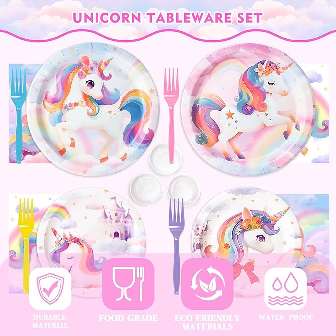 300 Pcs Unicorn Plates and Napkins Tableware Set Plates Napkins Cups