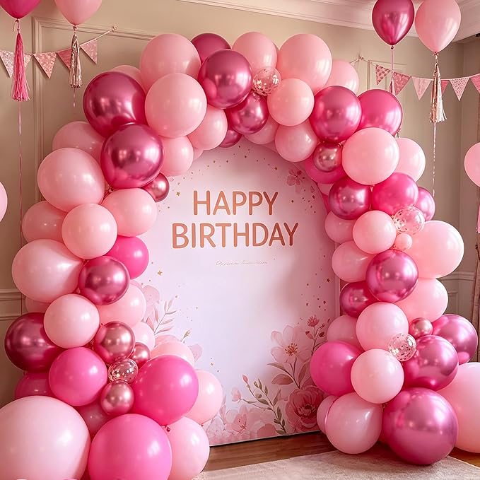 CVPARTON Pink Balloons Set, 55 PCS Metallic Pink Balloons, Baby Pink,