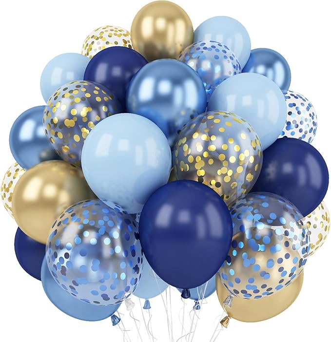 Navy Blue Gold Balloon, 60 Packs 12 Inch Metallic Blue and Macaron