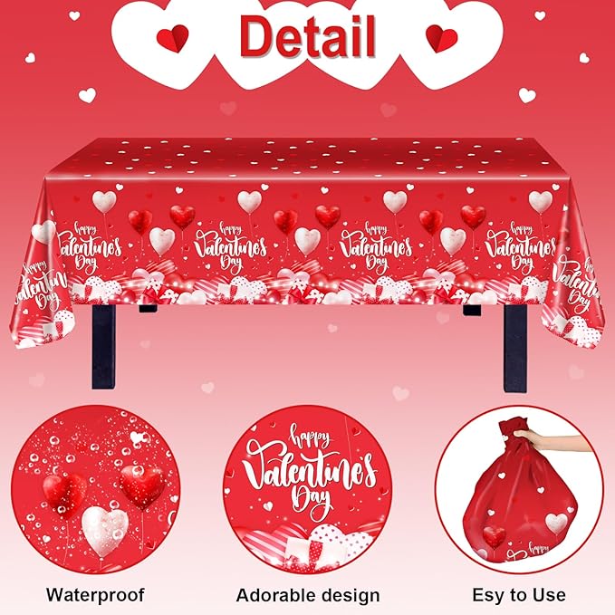 3 pcs Valentines Day Tablecloths Happy Valentines Day Plastic
