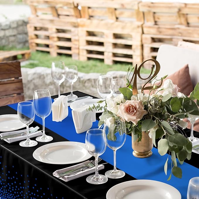 MASHAN 1Pcs Black and Blue Tablecloth Party Decorations,Plastic Black