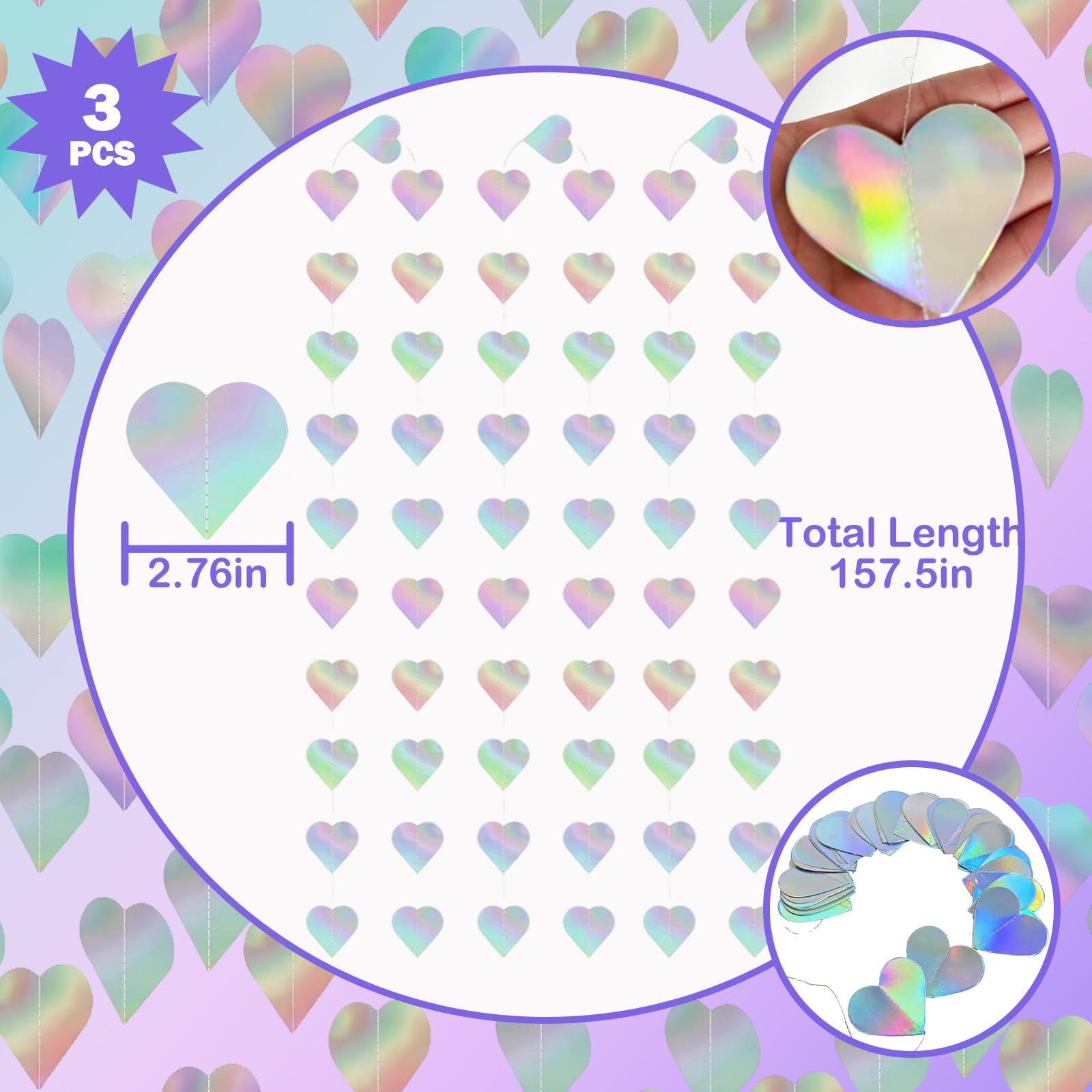 8 PCS Iridescent Disco-Holographic Party Decorations - Love-Heart