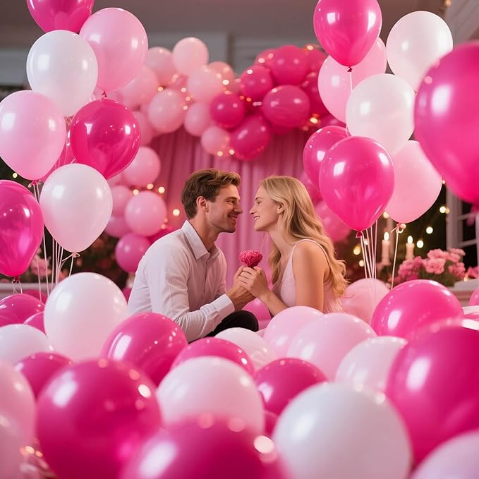 Pink White Balloons 100pcs 12 inch Hot Pink Pastel Pink White