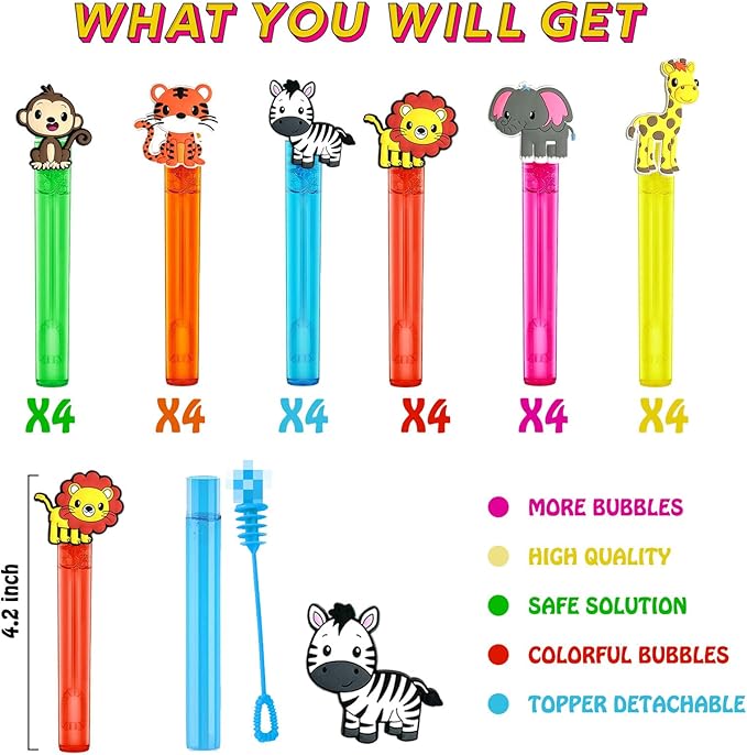 Jungle Safari Party Favors 24Pcs Wild Animals Bubble Wands for Kids
