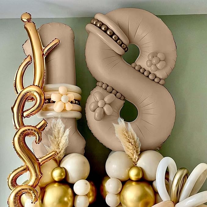 Nude Number 1 Balloons, 40 Inch Tan 1st Birthday Foil Balloon for
