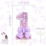 Birthday Candle for Cake, 1 Candle - Purple Bowknot, 2.76 inch Cake