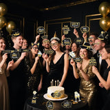 JOJO FLY 36 Pcs Birthday Photo Booth Props Kit, Black and Gold Party