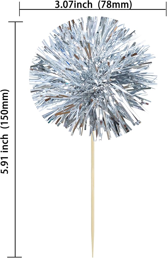 Gyufise 30Pcs Foil Firework Cupcake Toppers Sparkle Tinsel Cake #26