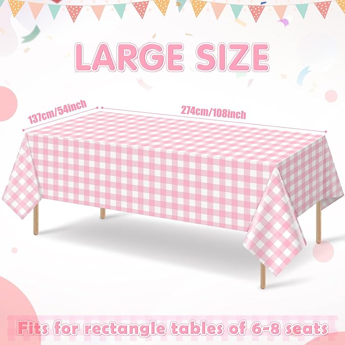 6pcs 54X108inch Pink Checkered Tablecloth,Pink Gingham Tablecloths