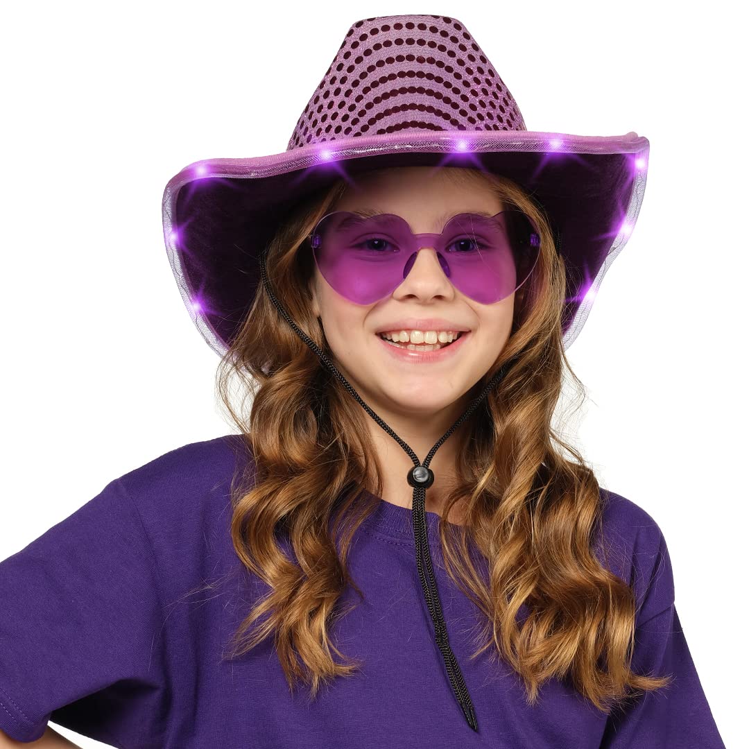 Funcredible Light Up Purple Cowboy Hat - Purple Sequin Cowgirl Hat