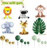 20 PCS Jungle Safari Animal Cake Topper with Lion Giraffe Monkey
