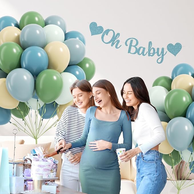60pcs Blue and Green Balloons - Sage, Dusty Blue, Pastel Green, Nude