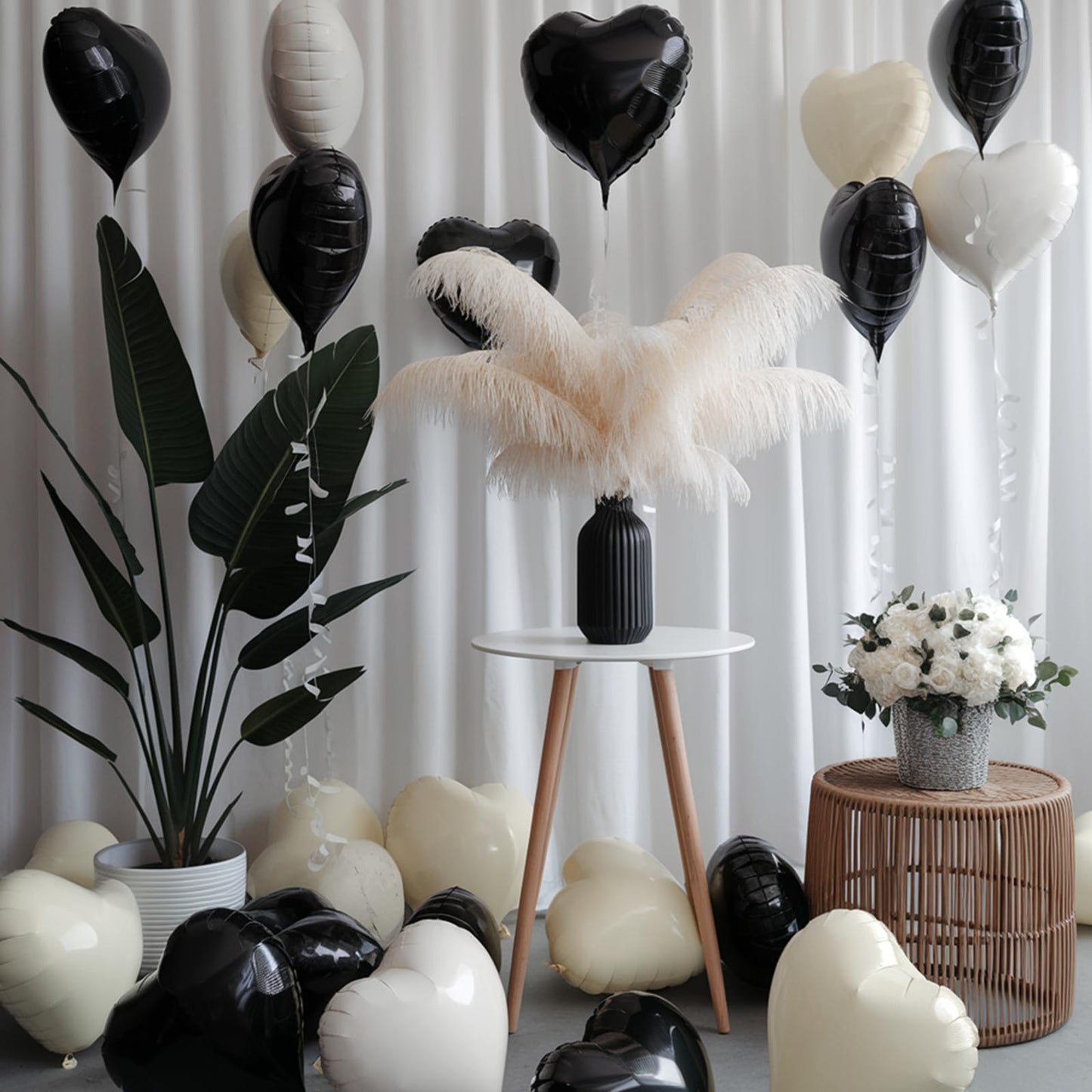 Black White Heart Balloons, 19PCS Black and Cream White Heart Shape