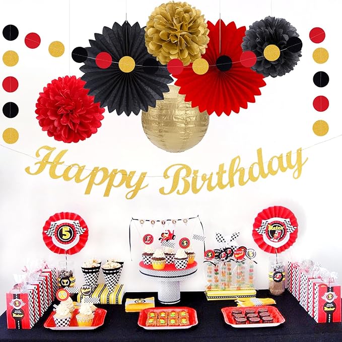 Red Black Gold Casino Theme Birthday Party Decorations 21pcs Happy