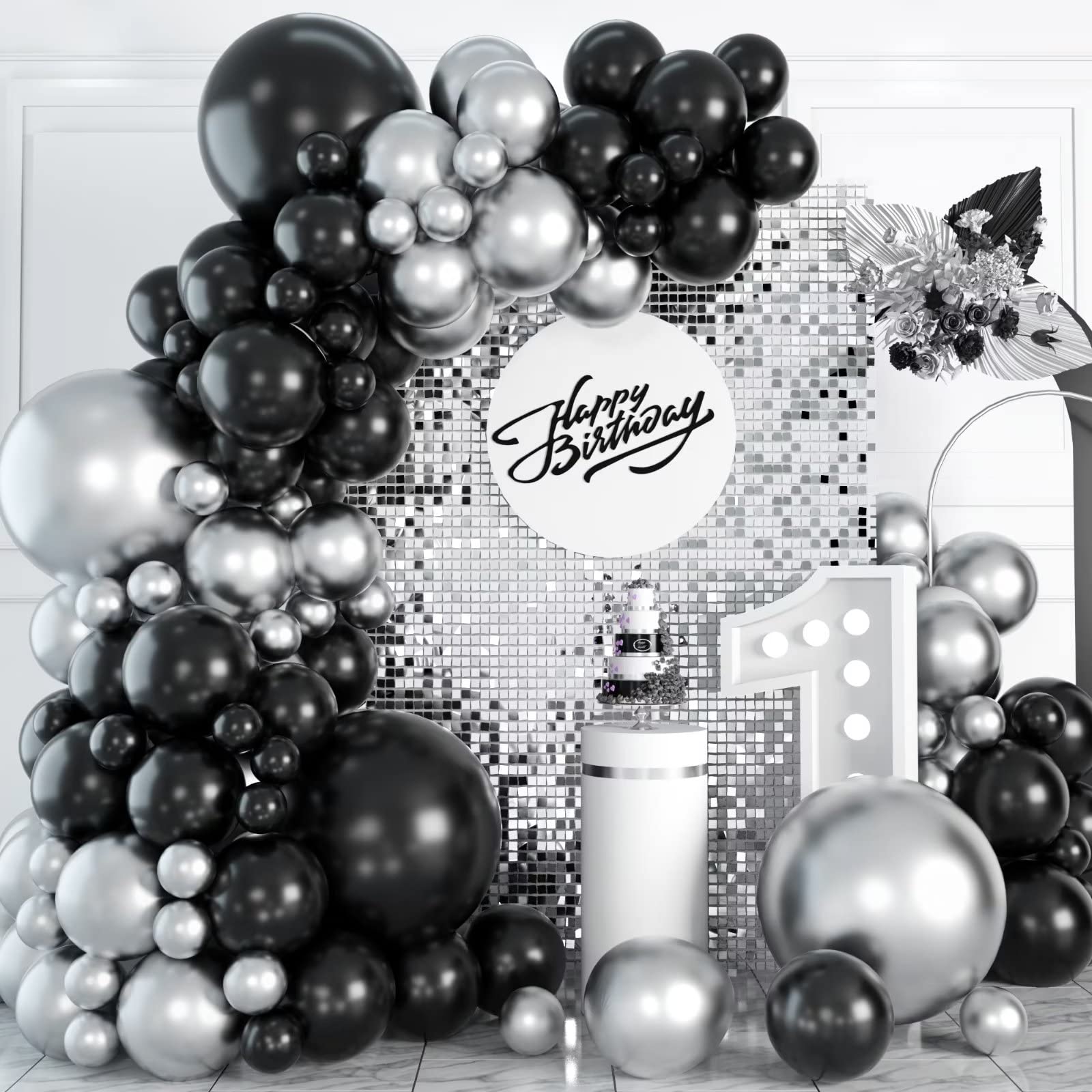 Black and Silver Balloon Garland Kit, Metallic Silver and Black