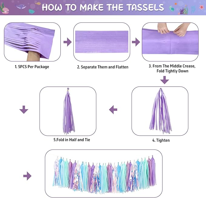 Mermaid Birthday Party Decorations Supplies Banner Tassel Garland