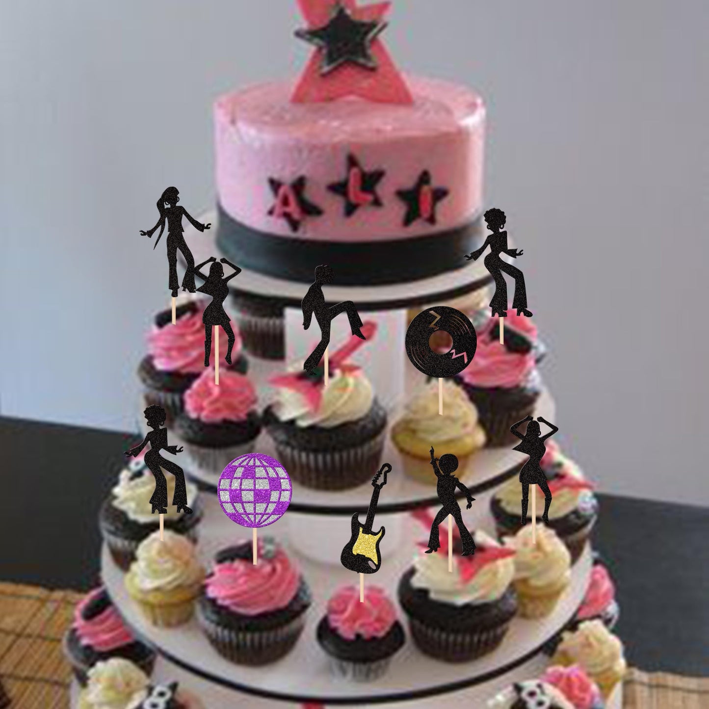 Rsstarxi 24 Pack 70's & 80's Disco Dancing Cupcake Toppers & Picks