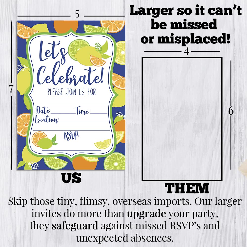 Amanda Creation Citrus Themed Summer Party Invitations, 20 5x7 Fill-In