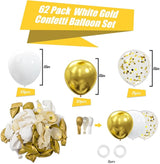 62pcs Gold White Balloons Kit - 12 Inches Gold White Confetti Party