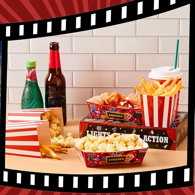 108 Pcs/ 36 Sets Movie Night Snack Trays Popcorn Boxes Cardboard