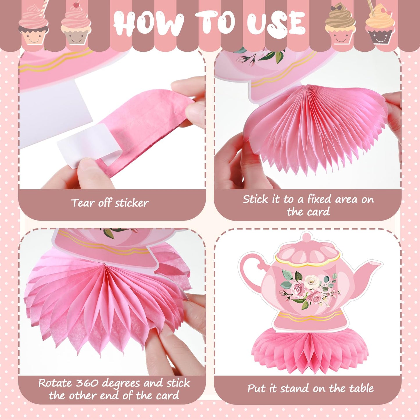 Liliful 12 Pcs Tea Party Decorations Floral Teapot Honeycomb
