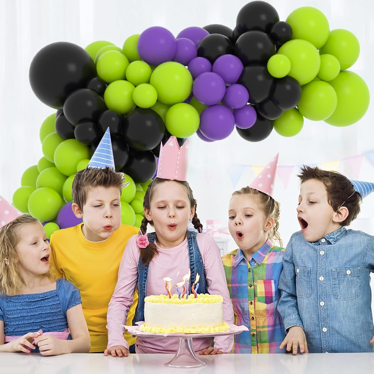 Lime Green Purple Black Balloon Garland Kit, 122PCS Black Purple Fruit
