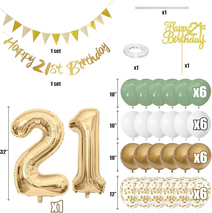 21st Birthday Decorations for Him Her Happy Banner With Cake Topper