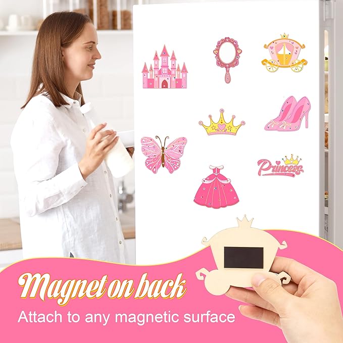 24 Sets Princess Party Favors DIY Wooden Painting Crafts Kit with