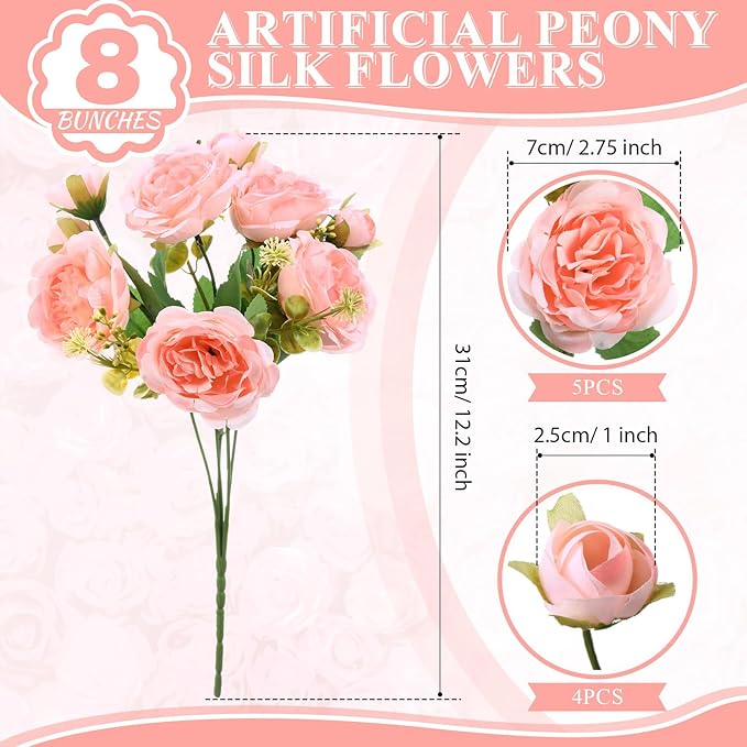 8 Bundles Artificial Peonies Flowers Boho Faux Flowers Arrangements #1