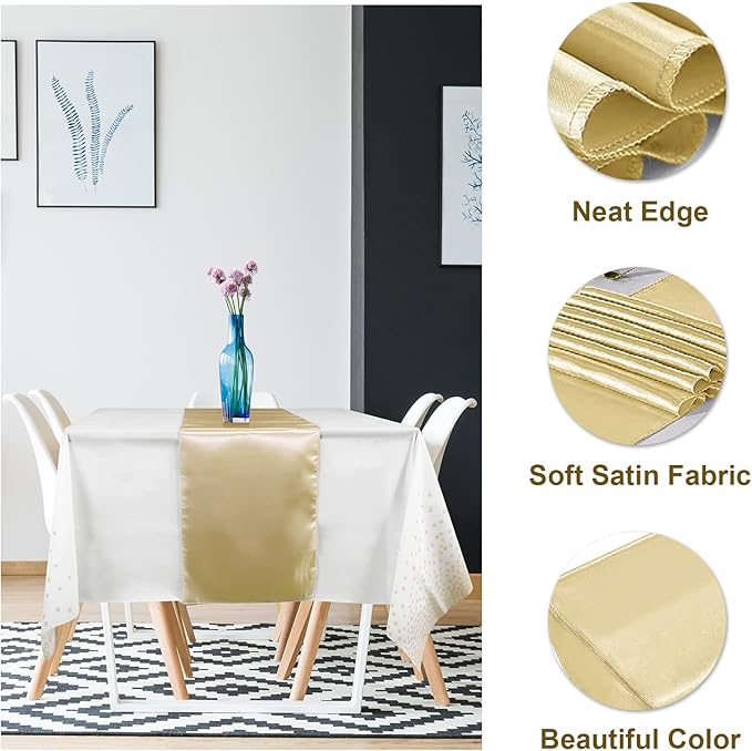 16Pack Disposable Plastic Tablecloths and Satin Table Runner Set #5
