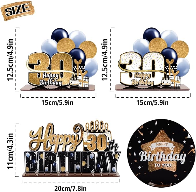 LINGTEER Happy 30th Birthday Gold Acrylic Table Topper Centerpieces